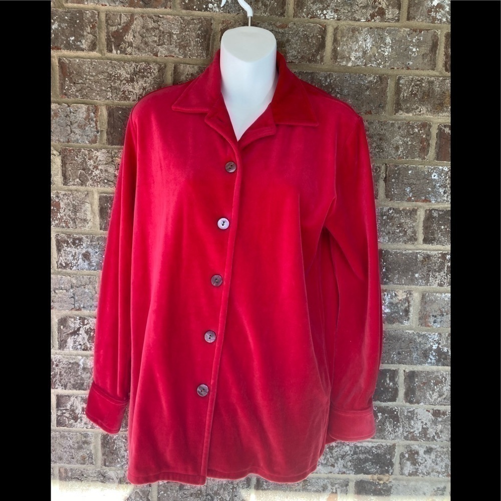 Appleseeds Velour Red Shirt Size Small Button down front